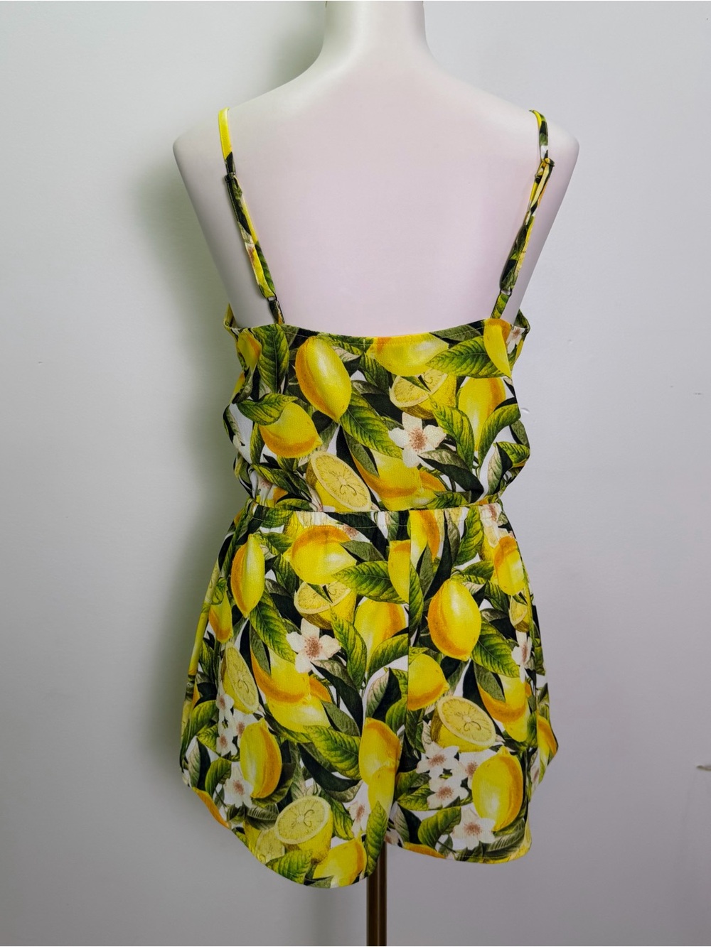 Show Me Your Mumu Size S Lemon Print Spaghetti Strap Romper - Yellow Green - Picture 3 of 7